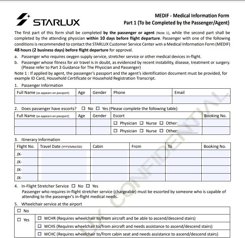 Một phần nội dung biểu mẫu thông tin y tế STARLUX