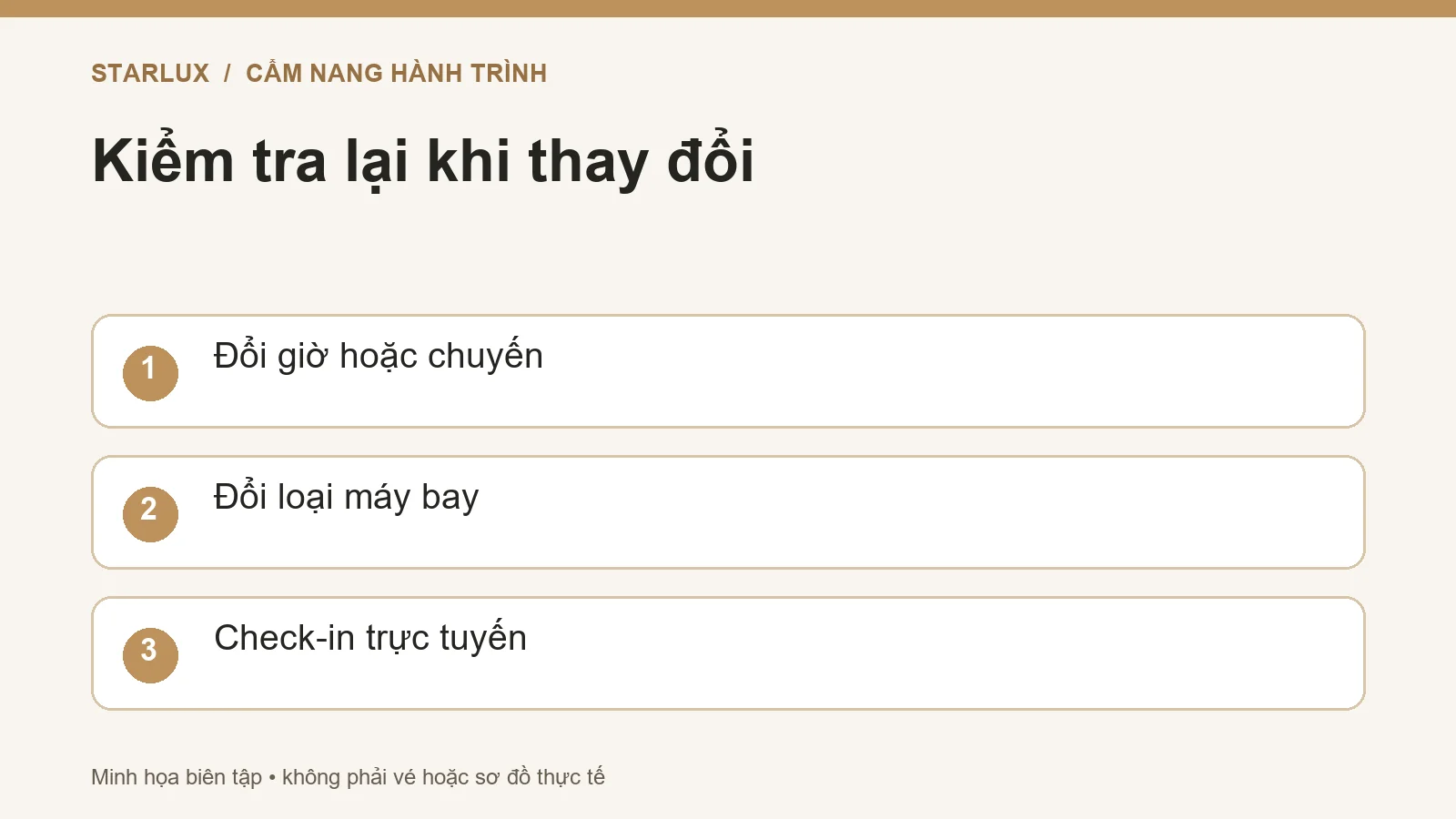 Kiểm tra lại khi thay đổi: Đổi giờ hoặc chuyến; Đổi loại máy bay; Check-in trực tuyến