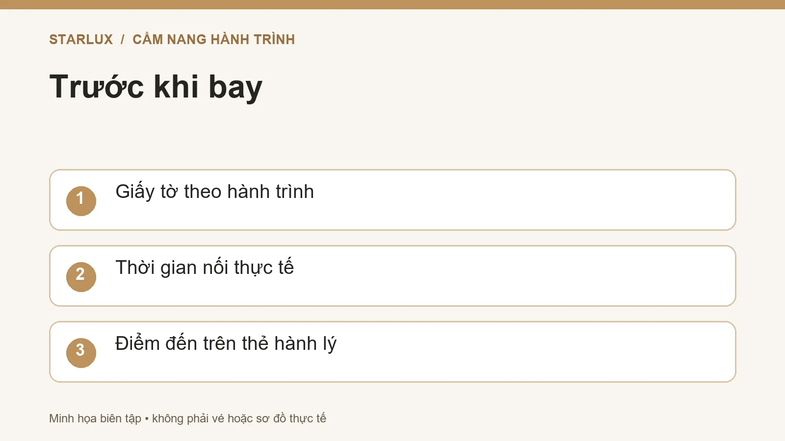 Trước khi bay: Giấy tờ theo hành trình; Thời gian nối thực tế; Điểm đến trên thẻ hành lý