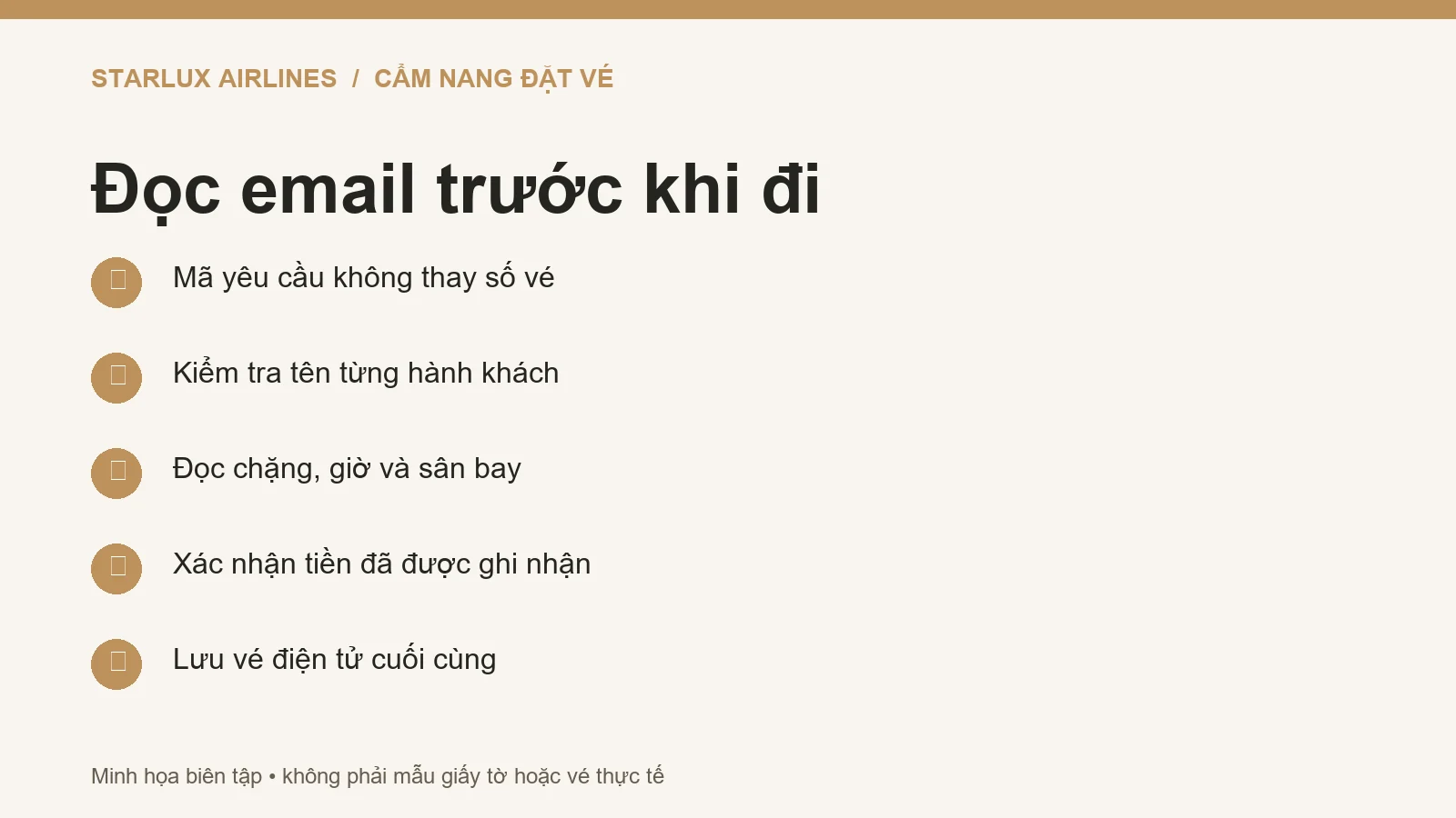 Checklist kiểm tra email xác nhận và thông tin vé điện tử STARLUX