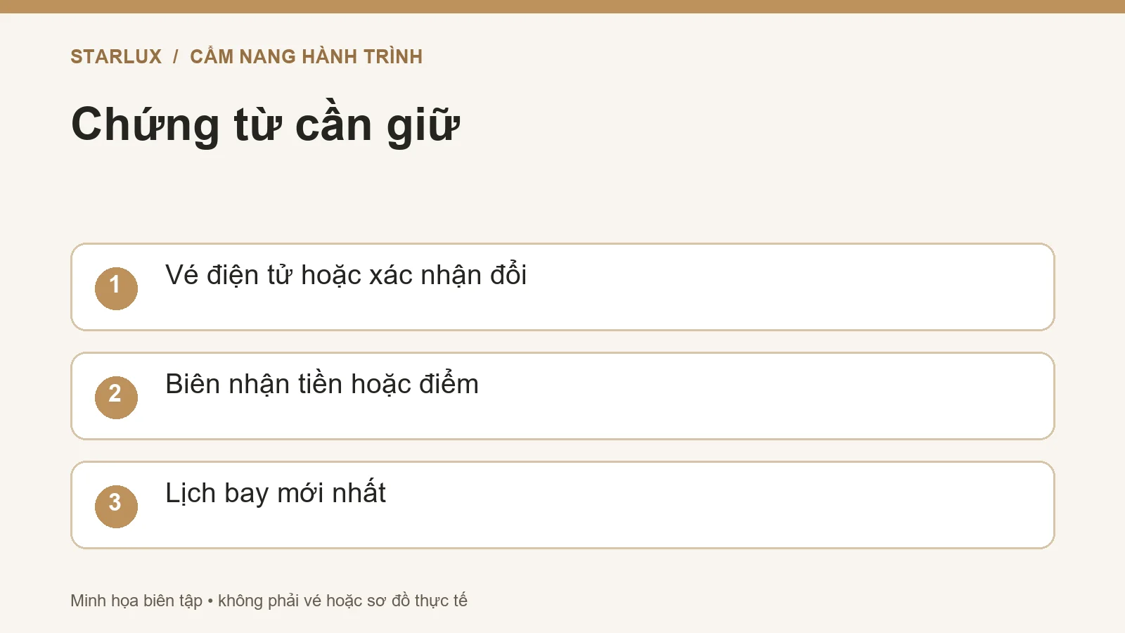 Chứng từ cần giữ: Vé điện tử hoặc xác nhận đổi; Biên nhận tiền hoặc điểm; Lịch bay mới nhất